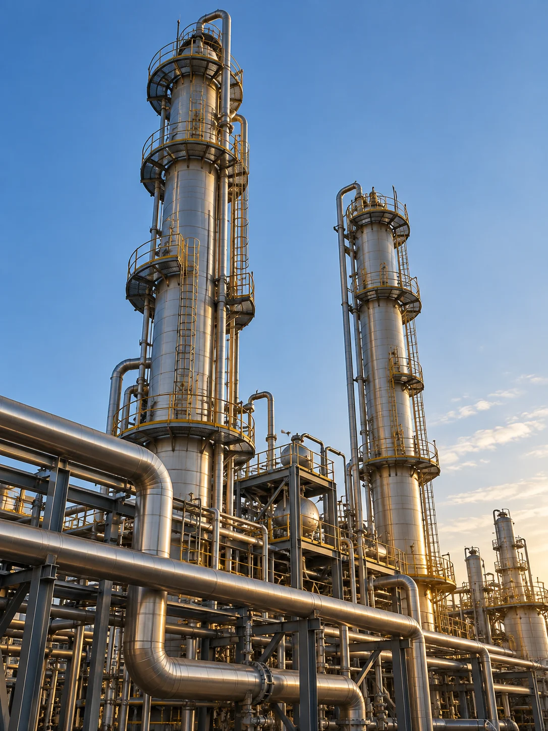 Imagem ilustrativa: Torres e tubulações de uma indústria química